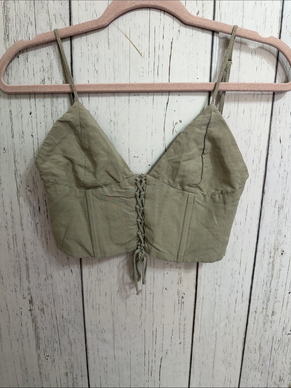 Zara Green Lace-Up Crop Top
